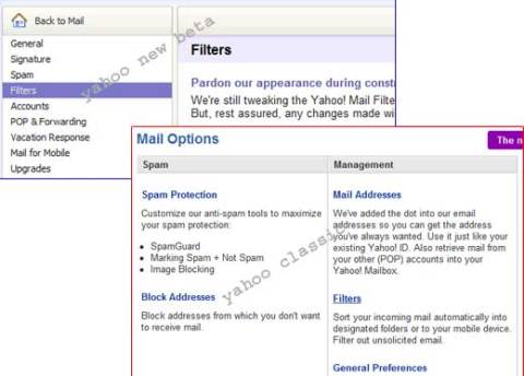 Yahoo filter window